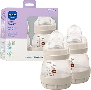 MAM 4.5oz Easy Start Anti-Colic Wide Neck Vented Baby Bottle, Extra Slow Flow Breastfeeding-Like