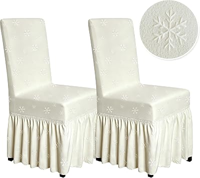 molasofa Chair Covers for Dining Room Set of 2 Stretch Chair Slipcovers with Skirt for Kitchen Seat Protectors Wedding Banquet Decor Kids Pets Spandex Fabric Washable 2pcs, Beige Snow