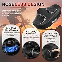 Vista 2 de BLUEWIND New Noseless Oversized Bike Seat, Wide Bicycle Saddle Novel Backrest Design for Electric Bike, Universal Fit Exercise Bike or Road