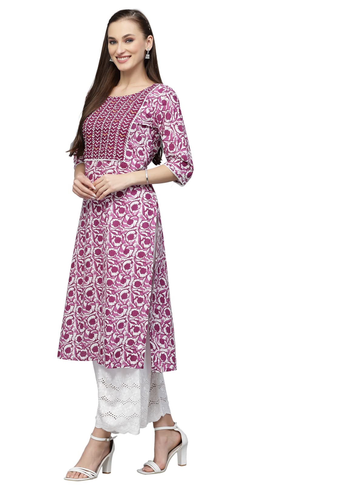 Stylum Women's Indigo Printed Cotton Slub Straight Kurta (Purplebird44_Purple, Xxl)