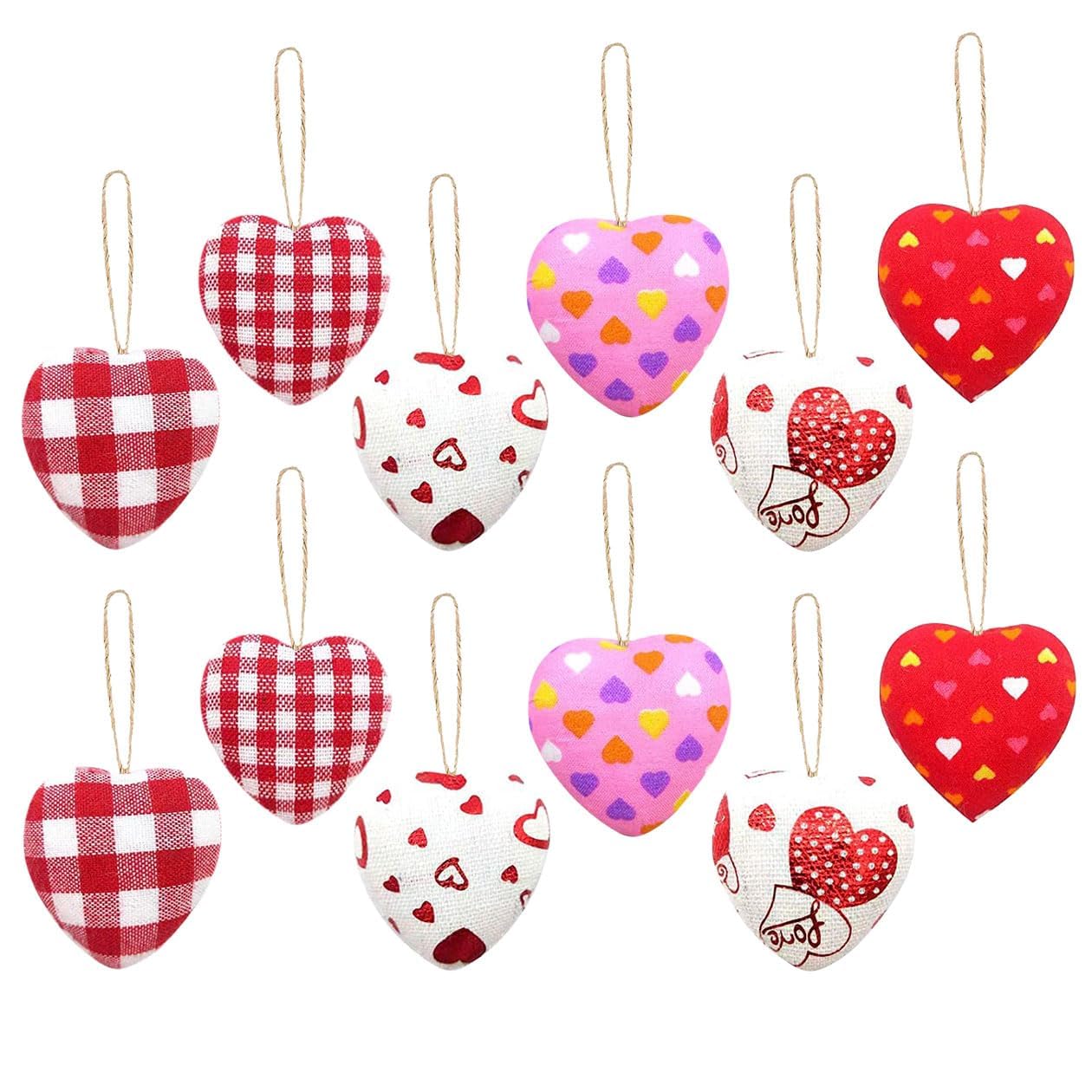 12Pcs Valentines Day Heart Baubles, Valentine's Day Love Heart Ornaments for Wedding Anniversary Romantic Party Supplies, Home Decorations