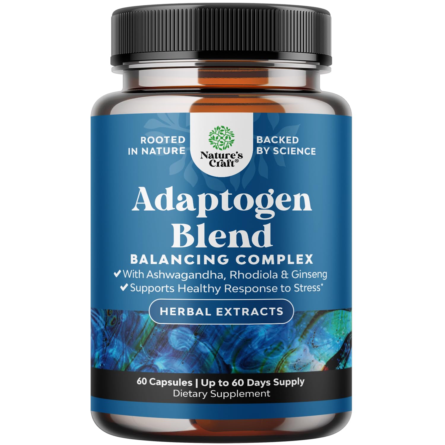 Herbal Adaptogen Mood Support Supplement - Calming Adaptogens Supplement for Stress & Cortisol Management with Ashwagandha Rhodiola Rosea & Maca Root - Vegan Non GMO & Daytime Friendly - 60ct