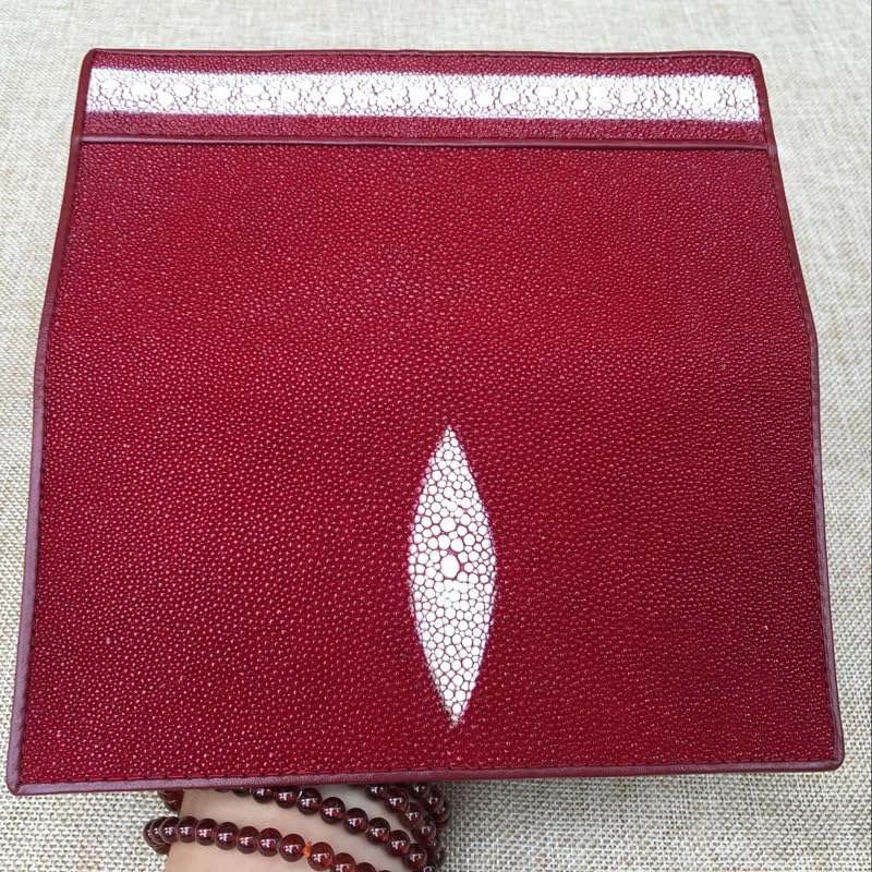 Generic Unisex Style Authentic Real Stingray Skin Women Men Slim Bifold Wallet Card Bag Genuine Leather Female Male Thin Clutch Purse (Burgundy), LKC-0083