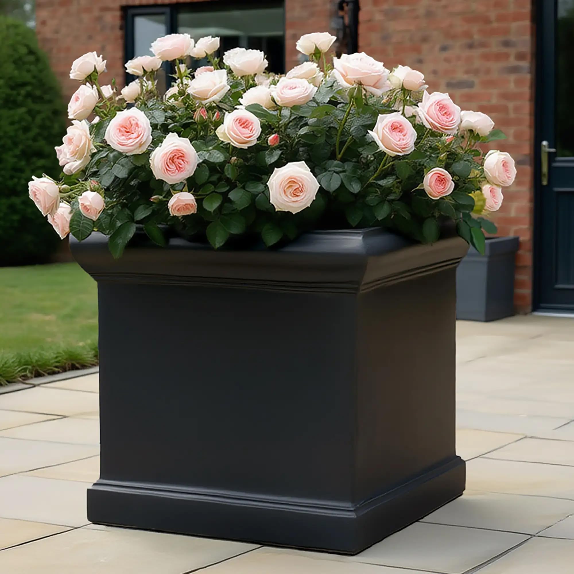IDEALIST 55cm Planter for Trees | Victorian Black Reinforced Stone Large Square Flower Box | Garden Planter with Drainage Holes L55 W55 H55 cm, 166 litres