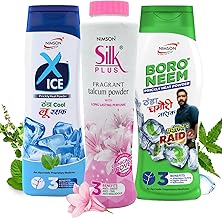 Nimson Talcum Powder – Silkplus, Boro Neem & X Ice | Refreshing Fragrance, Absorbs Sweat & Oil | Suitable for All Skin Types | 100g x 3