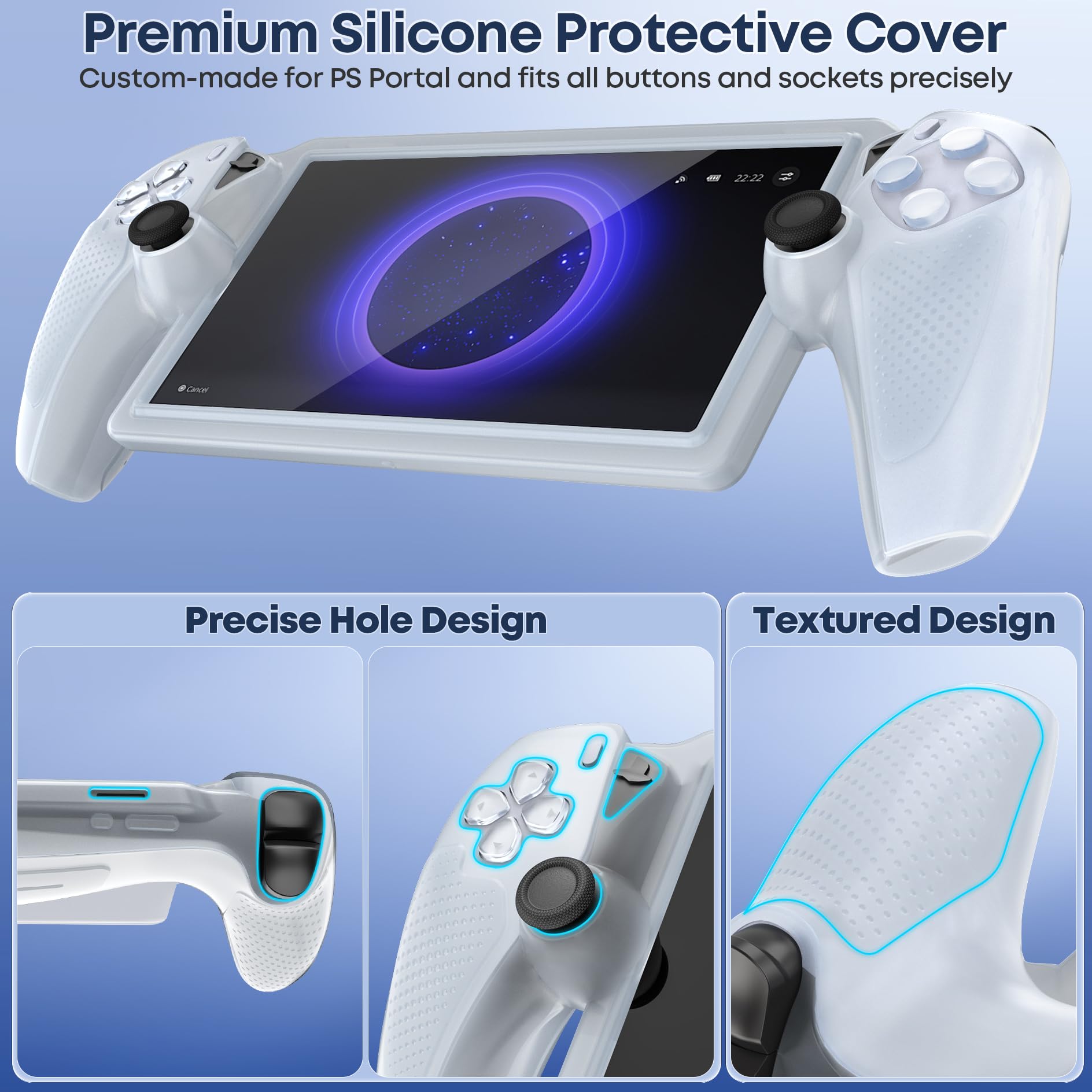 10-in-1-Zubehör-Kits, kompatibel mit Playstation Portal, PS-Portal-Hartschalen-Schutzhülle mit weißer weicher Silikon-Schutzhülle, 2 Packungen Displayschutzfolie aus gehärtetem Glas für PS5-Portal, 4