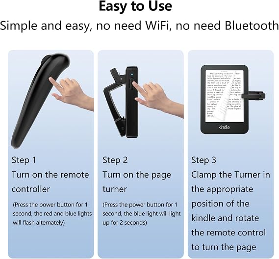 Remote Control Page Turner for Kindle Paperwhite Oasis Kobo E-Book eReaders, Wireless Scroll Remote with Light for iPhone, iPad, Android Ebook Page Turn, Camera Video Record, Page Forward, Black