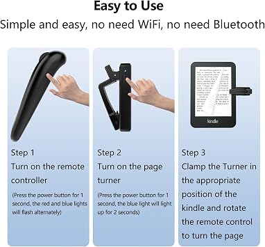 Remote Control Page Turner for Kindle Paperwhite Oasis Kobo E-Book eReaders, Wireless Scroll Remote with Light for iPhone, iPad, Android Ebook Page Turn, Camera Video Record, Page Forward, Black