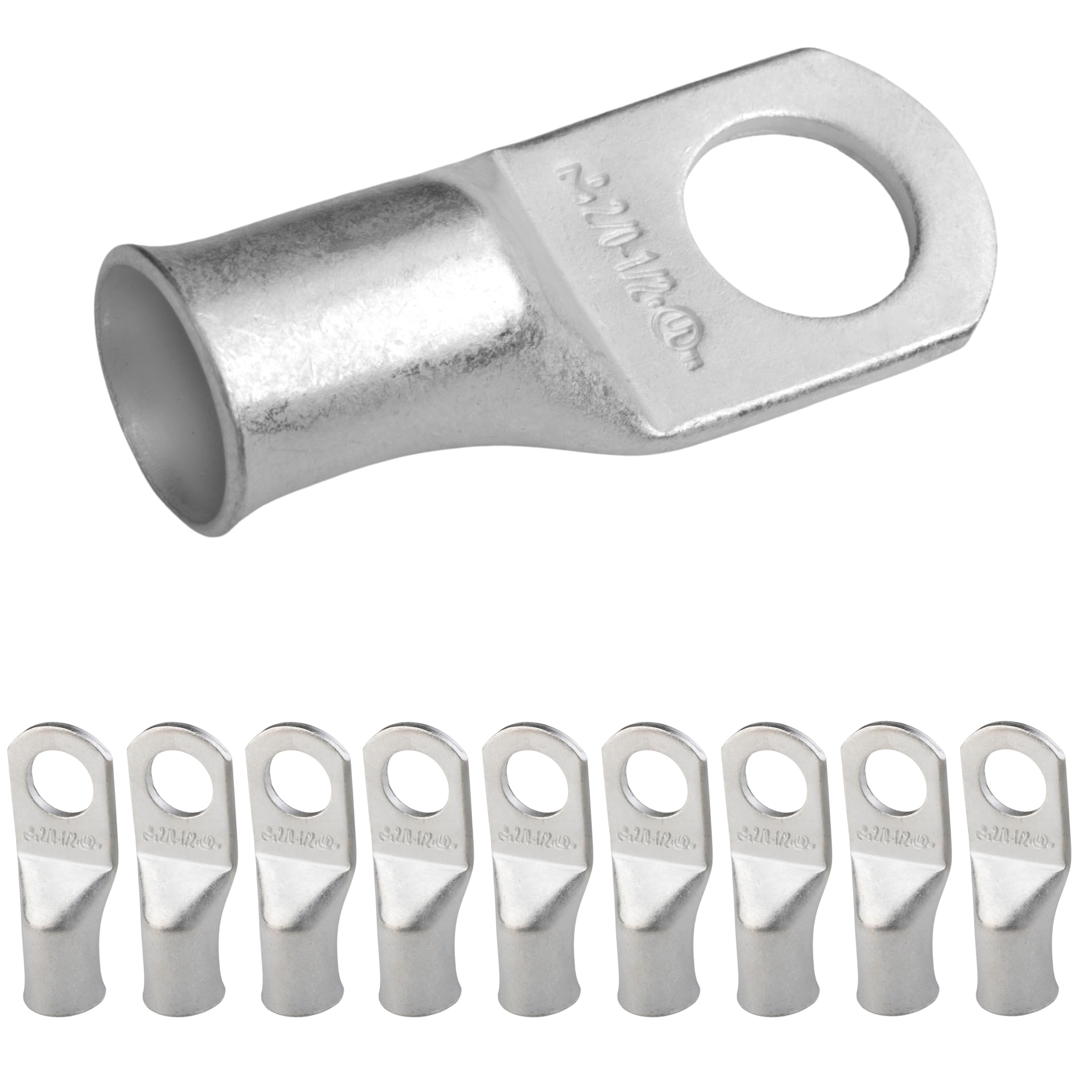 SELTERM 10pcs 2/0 AWG-1/2" Stud Tinned Copper Wire Lugs, Heavy Duty Battery Cable Ends,00 Gauge Ring Terminals, UL Battery Lugs Marine Grade Copper Eyelets Electrical Battery Terminal Connectors