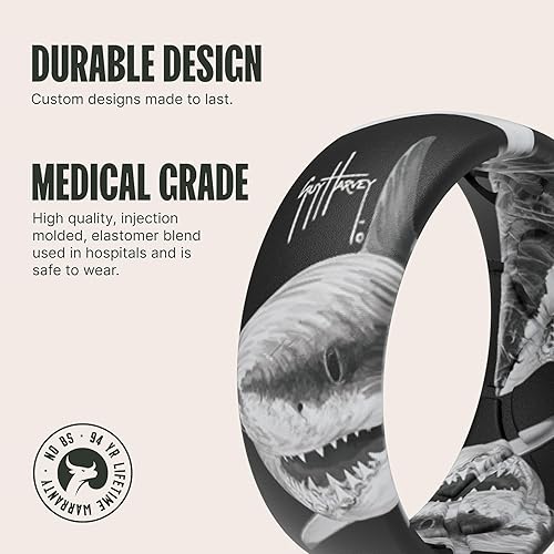 Miniatura 2 de Groove Life Guy Harvey Anillo de silicona Anillos de boda de goma transpirable para hombres, cobertura de por vida, diseño único, anillo de ajuste
