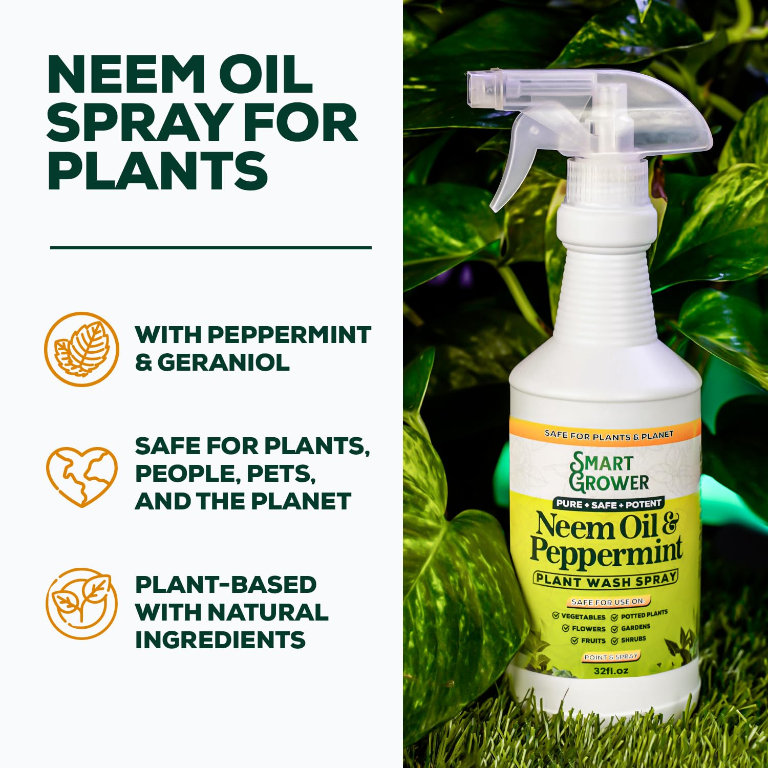 Spray de aceite de neem para plantas con spray de lavado de plantas de menta, 32 onzas
