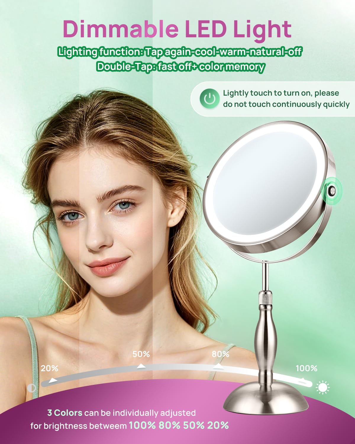 Espejo de aumento de 30 aumentos con luces, espejo de maquillaje ajustable