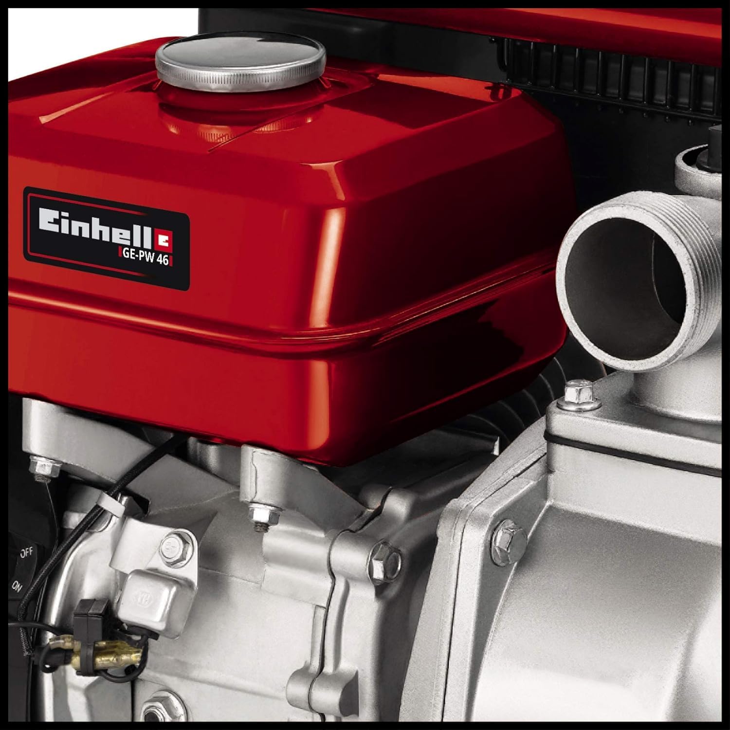 Einhell Bomba de agua a gasolina GE-PW 46 (4,6 kW, motor de 4 t., caudal máximo 23.000 l/h, depósito de 3,6 l, fusible de bajo nivel de aceite, incl. adaptador p. conexión de manguera/rosca exterior)