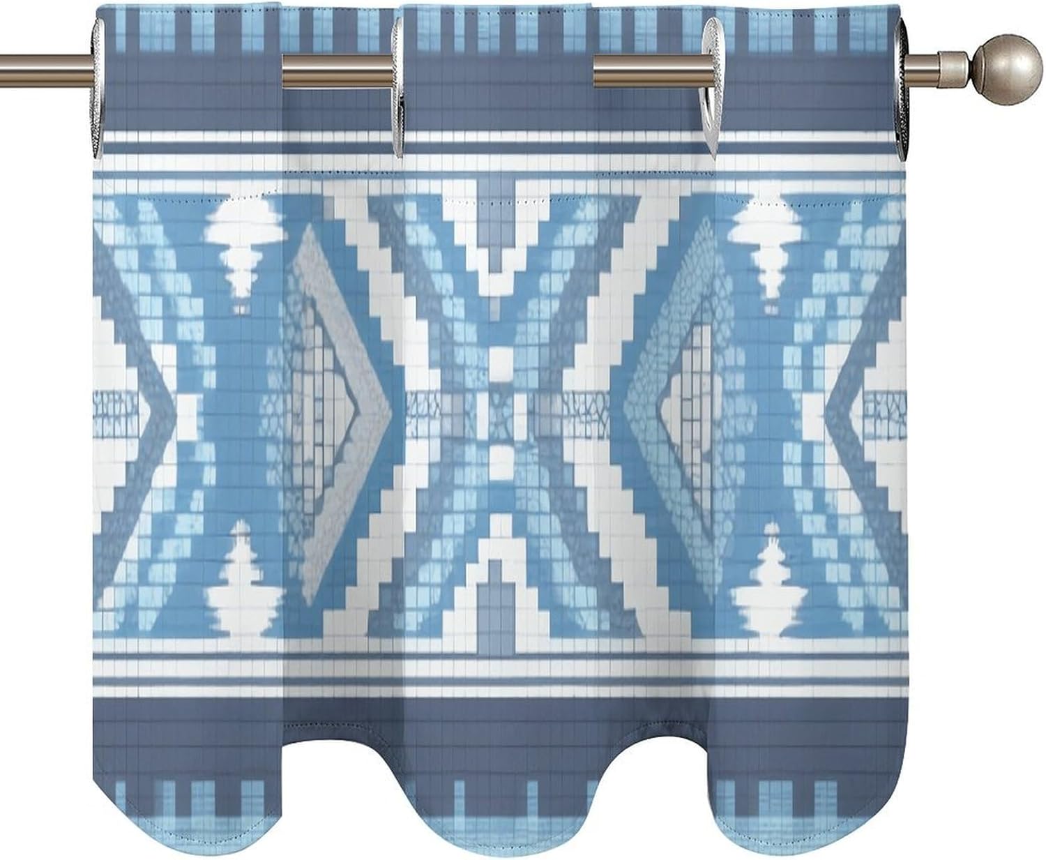 Blue and White Pattern Valance for Windows, 2 Pack Kitchen Curtains Modern Home Decor, Soft Blackout Window Curtains for Living Room & Bedroom, 18 X 52 Inch