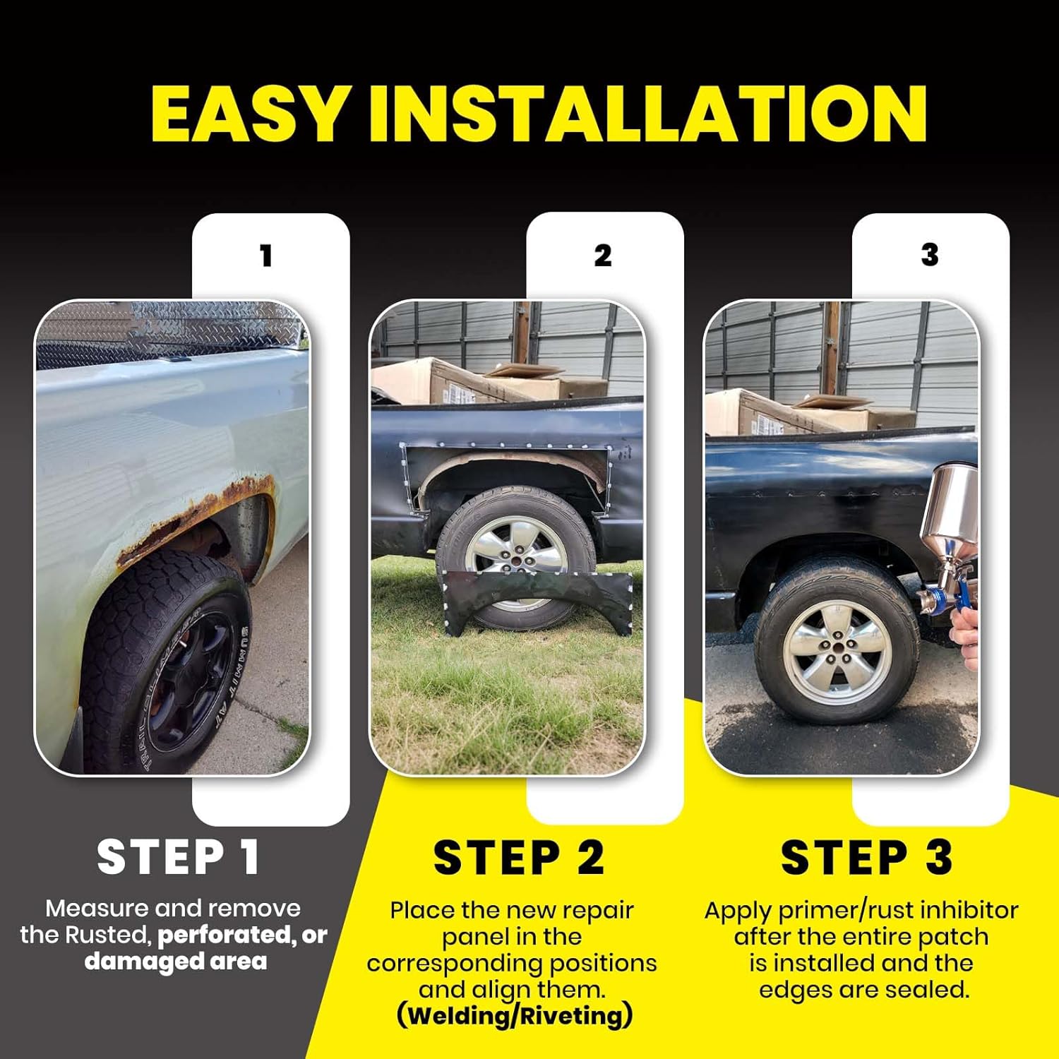 2PCS Wheel Arch Repair Panel Compatible with 2007-2014 Chevy Chevrolet Silverado 1500 2500HD 3500HD Truck Bed Rear Upper Wheel Arch Patch Quarter Panels Replacement Driver & Passenger Side (Black)