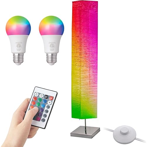 LIGHTACCENTS Color Changing Paper Floor Lamp with Remote & On/Off Footprint - Includes Two RGB Bulbs for Ambient Mood Lighting - Standing, Party, Corner Lamp for Living Room & Bedroom