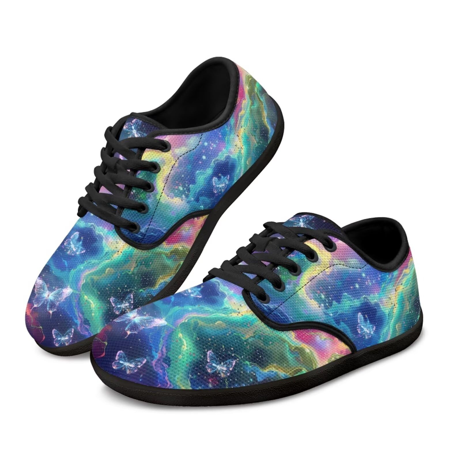Binienty Milky Way Men's Minimalist Trail Runner Women's Butterfly Print Wide Toe Box Barefoots Arch Support Walking Sneakers Lace Up Low Cut Travel Shoes, Size 6