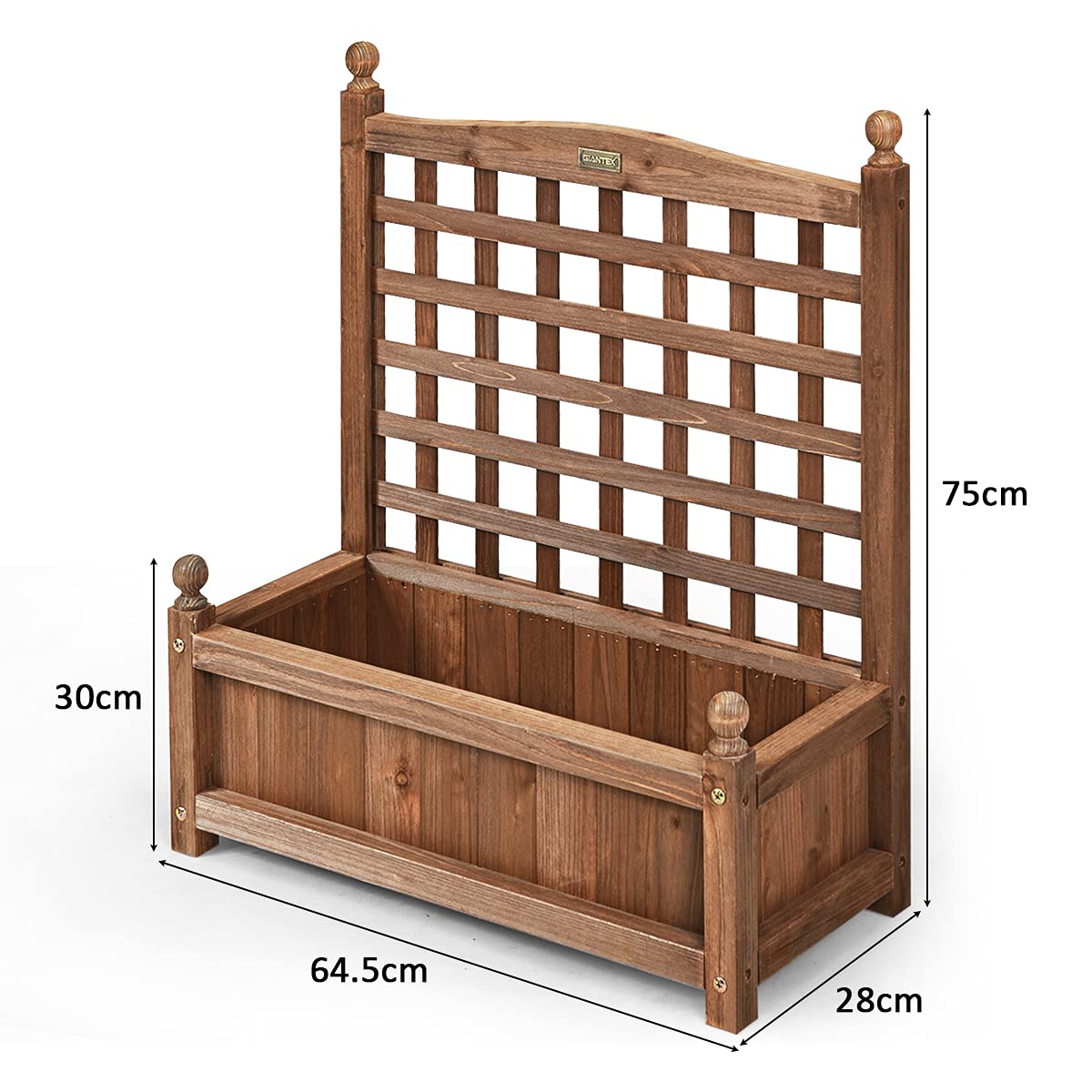 GOPLUS Jardinera de Madera con Enrejado, Huerto Urbano para Plantas Trepadoras, Flores, Verduras, Cultivos, Cama Elevada, Maceta, Macetero para Jardín Terraza Patio, 64,5 x 28 x 75cm