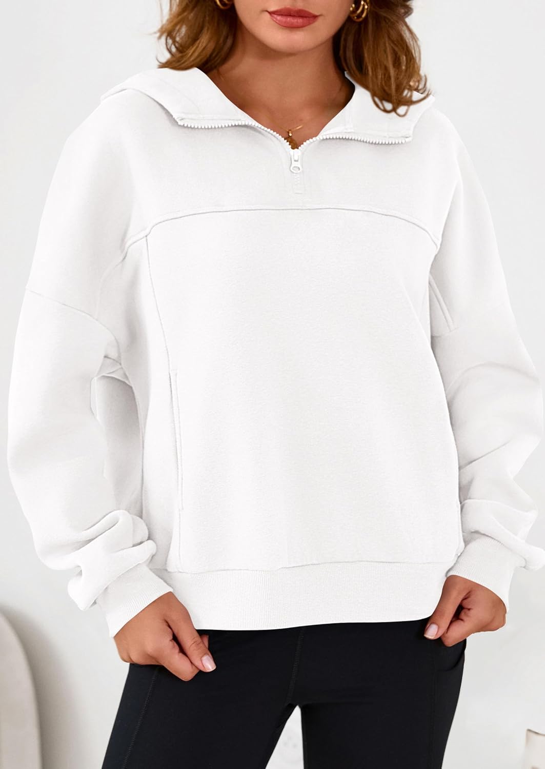 PRETTYGARDEN Womens Hoodies Cropped Fleece Sweatshirts 2025 Fall Fashion Quarter Zip Pullover Long Sleeve Tops Winter Clothes - Image 2