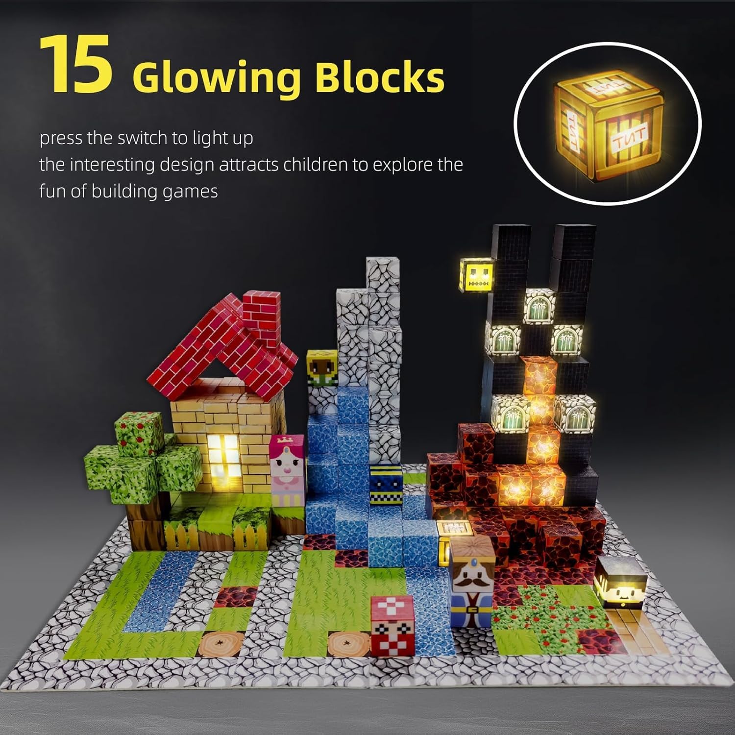 200-teiliges Magnetbaustein-Set mit 15 LED-Leuchtbausteinen, austauschbaren Batterien, Faltbarer Magnettafel, STEM-Magnetwürfel-Konstruktionsset für Kinder ab 3 Jahren