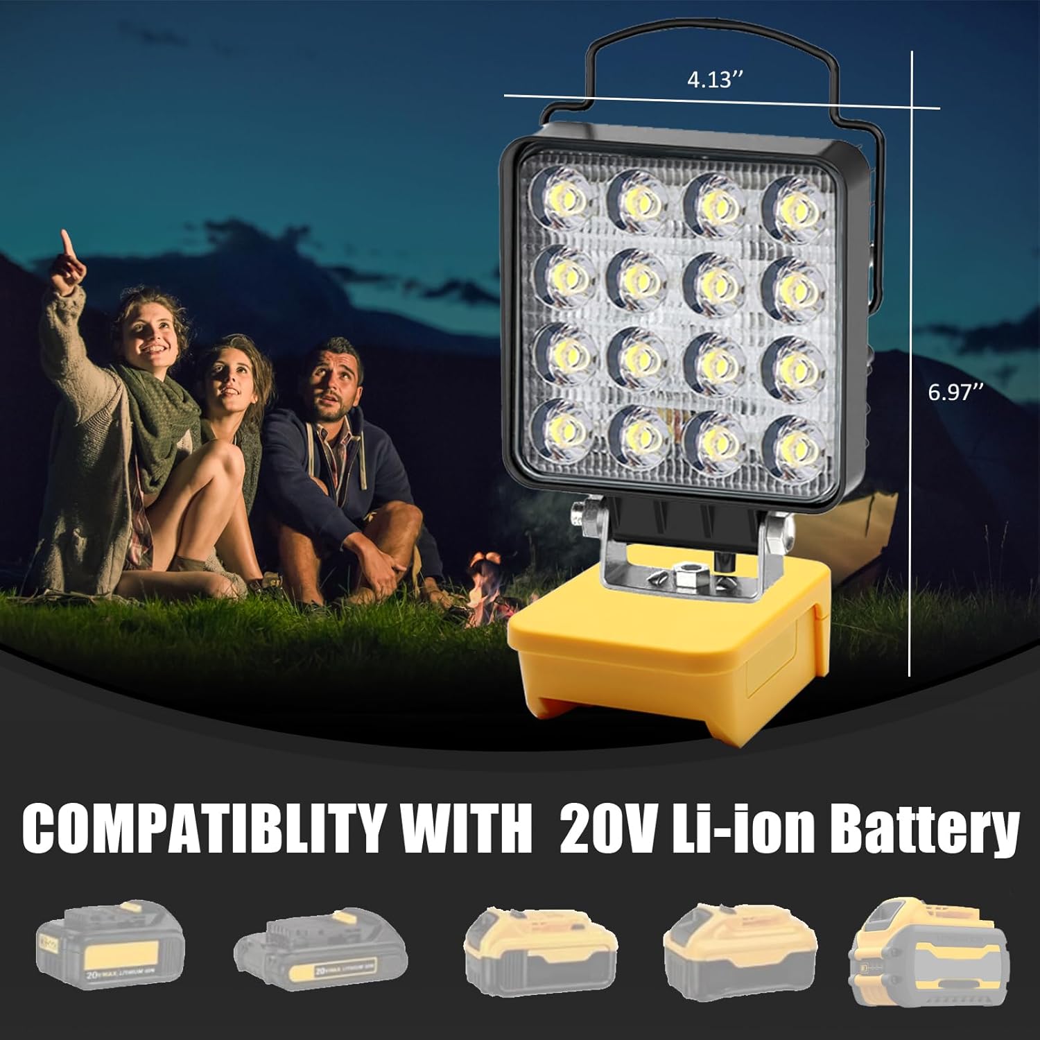 Cordless 20V Max LED Work Light for Dewalt 20v Battery, 48W 4800LM Flood Flashlight with 2 Modes Setting & 110 Degree Pivoting, Battery LED Light for Outdoors and Job Site Lighting