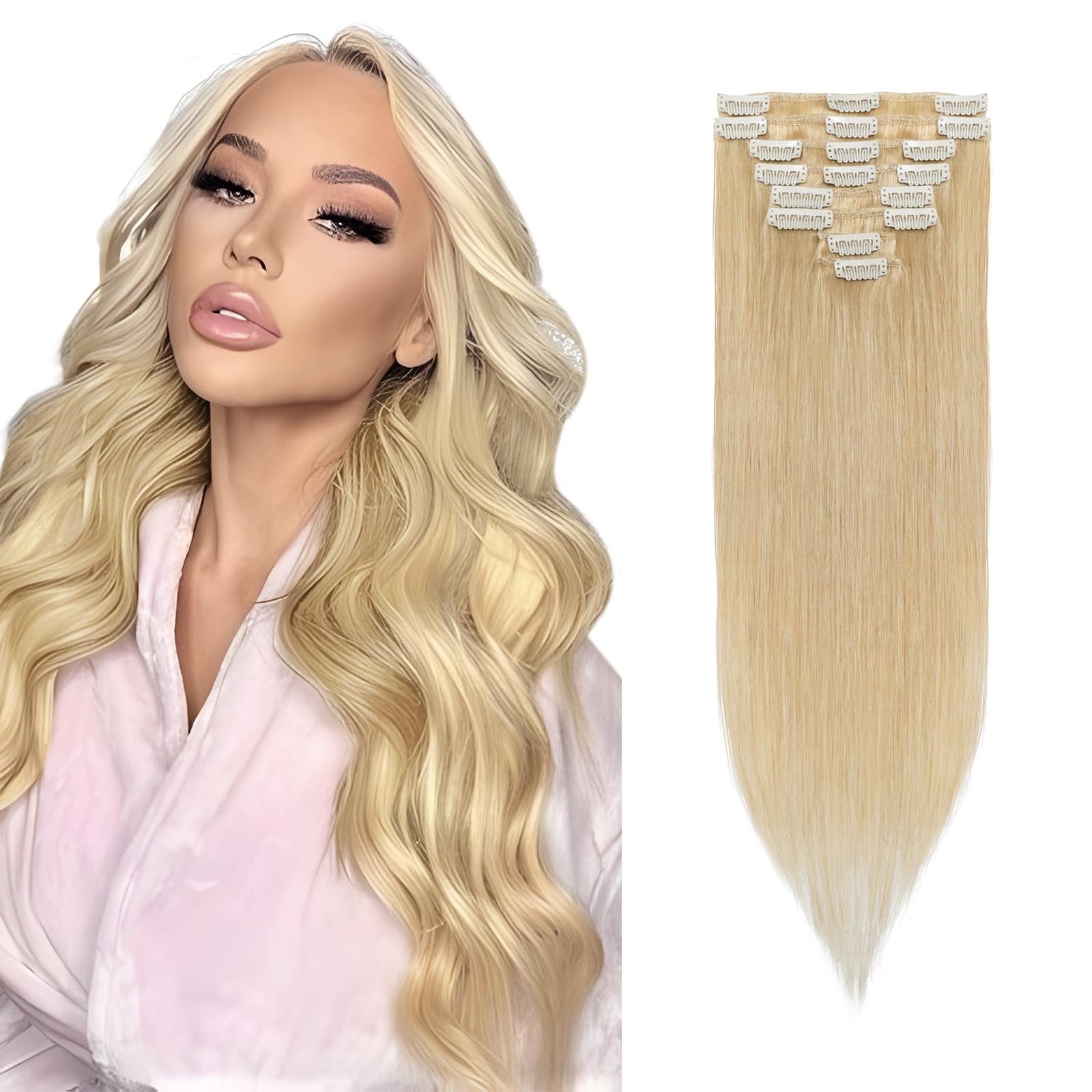 Rich Choices Hair Extensions Clip in Human Hair Blonde 8 Inch Invisible Straight Remy Real Hair Extensions Clip in