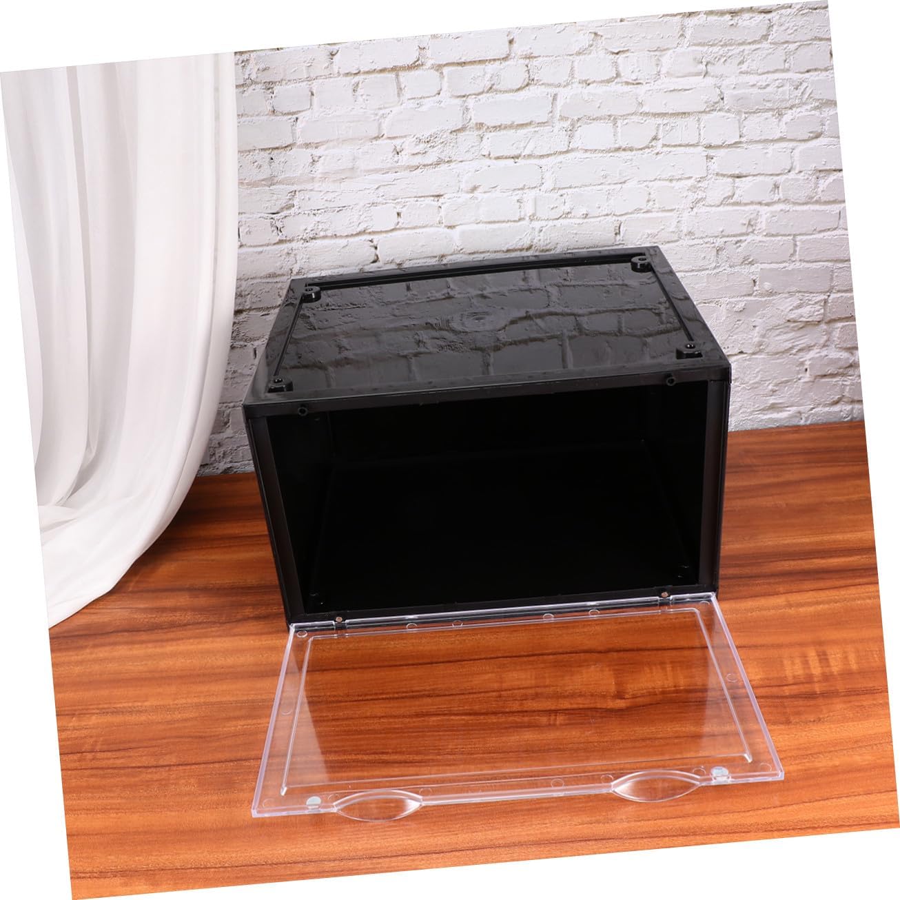 Zerodeko Magnetic Type Shoes Organizer Stackable Shoe Box with Transparent Cover for Sneakers High Heels and Boots Dustproof Display Case for Closet Storage Black