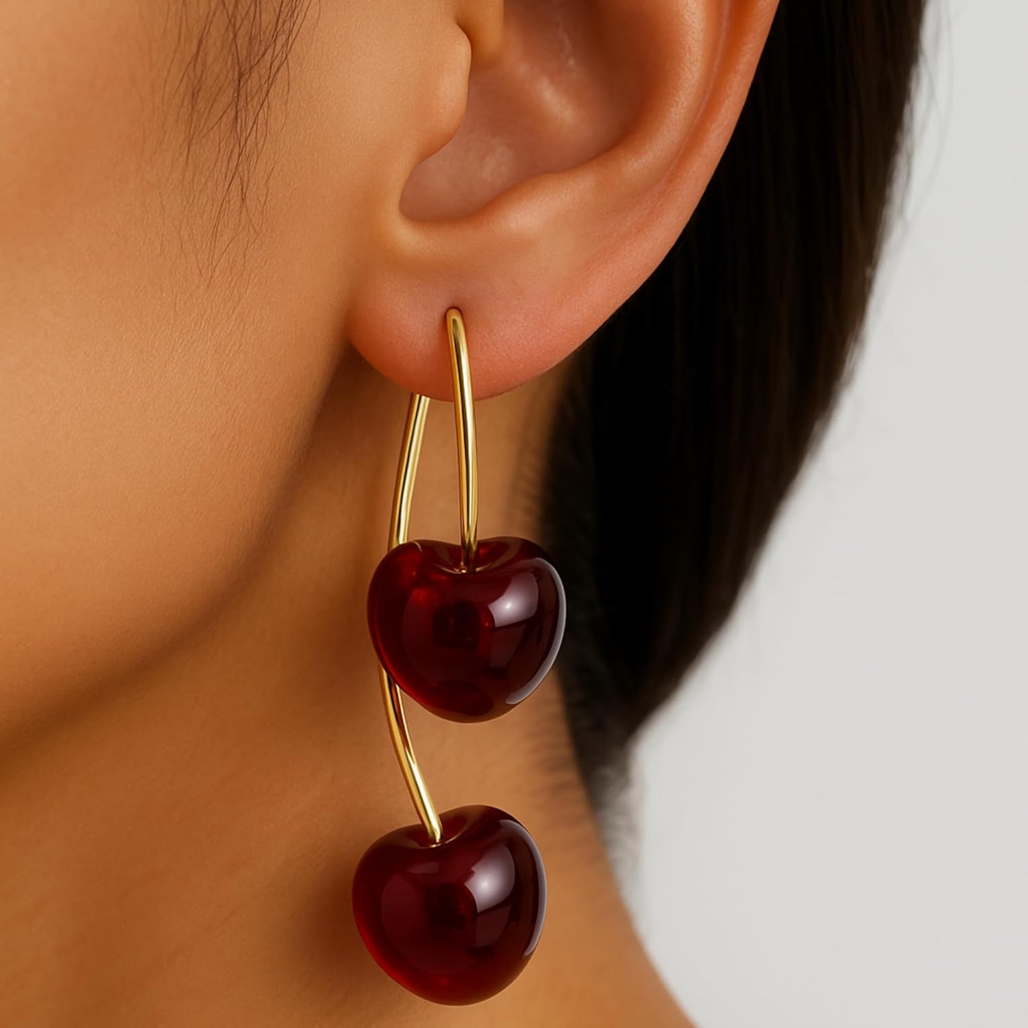 Cherry Dangle Earrings for Women, Cute Red Fruit Drop Earrings, Statement Jewelry, Fun and Quirky Gifts, Lightweight Gold Fruit Accessories - Image 3