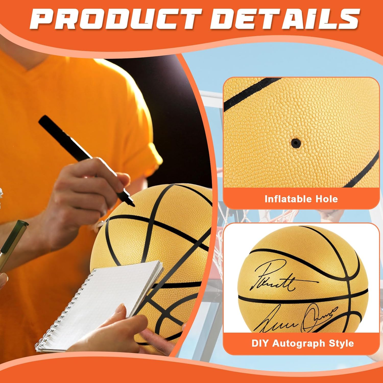 Hiboom Autograph Memorabilia Signed Basketball with Air Pump for Awards Trophy Banquets Senior Night Milestones Coach Basketball Lover Gift Indoor Outdoor