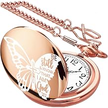 Tiong Bible Verse Pocket Watch Vintage Quartz Pocket Watches Cross Butterfly Pattern with Chain Christmas Graduation Birthday Gifts Father's Day Mother's Day