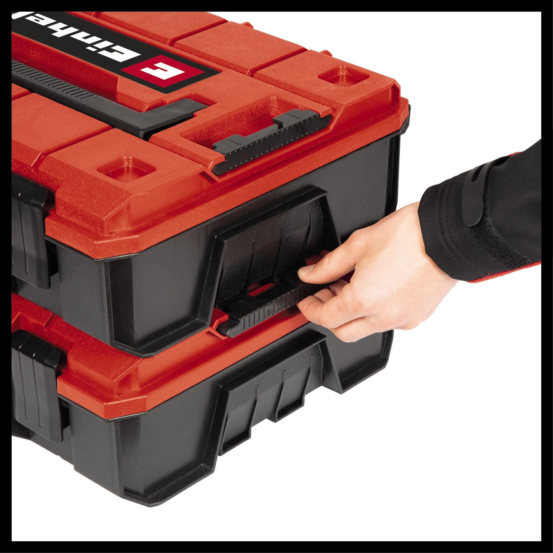 Einhell ECase S-F - Valigetta per attrezzi universale, 44 x 32 x 13 cm, carico massimo 25 kg, impermeabile, impilabile, con 9 scomparti in plastica