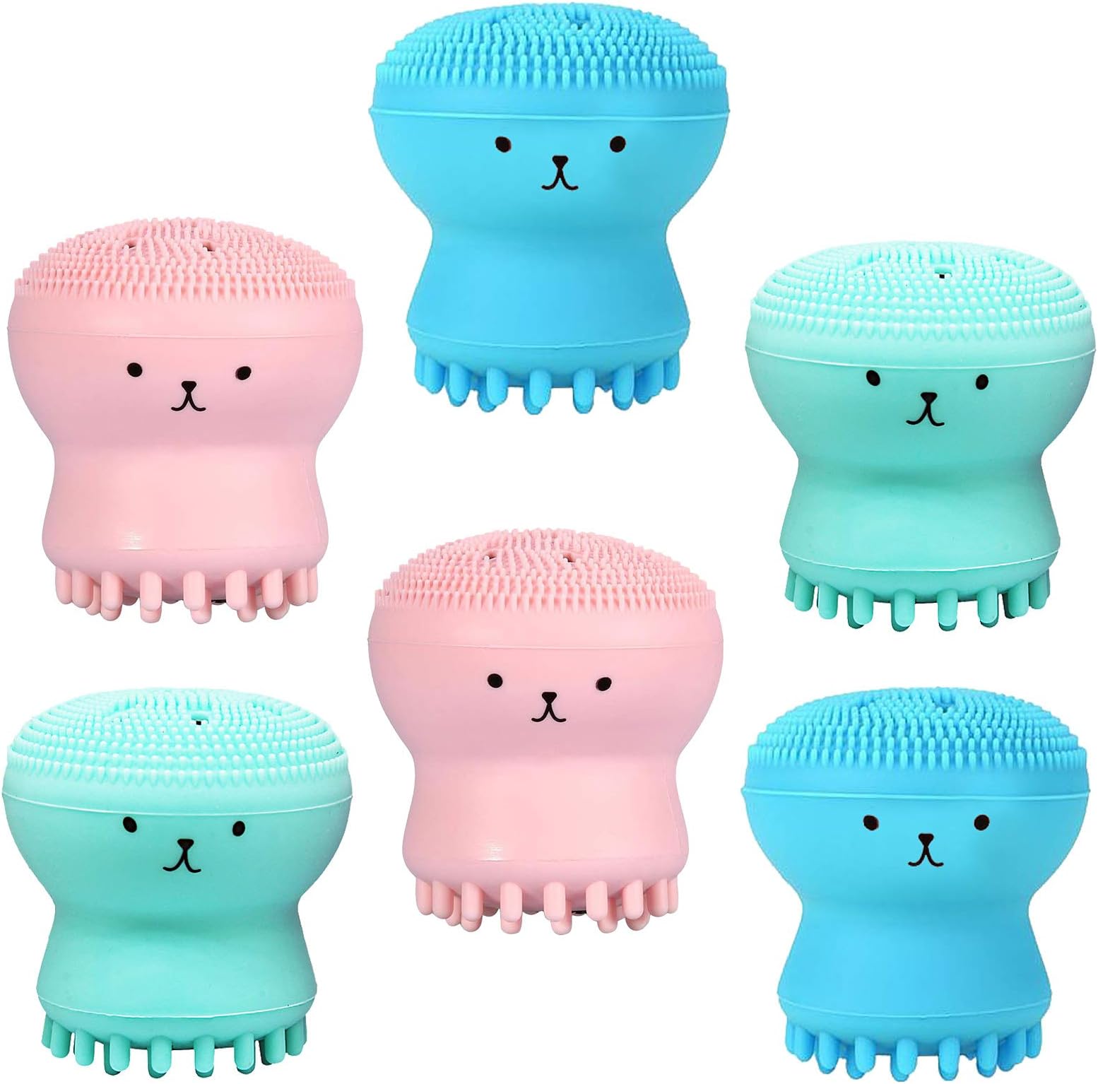 Jellyfish Silicon Brush Face Scrubber Deep Pore with Cleansing Sponge Value 6 Pack, All in One Soft Manuel Brushes for Skin Care Exfoliating Massage Blackheads Removing