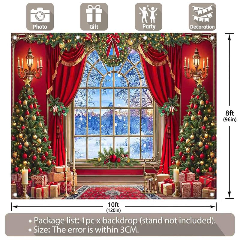 Luminora 3x2,4m Toile de Fond de Noël Rideau Rouge Sapin Hiver Neige Nuit | Cadeau Élan Photographie Fond Décorations de fête de Noël Bannière Photo Accessoires