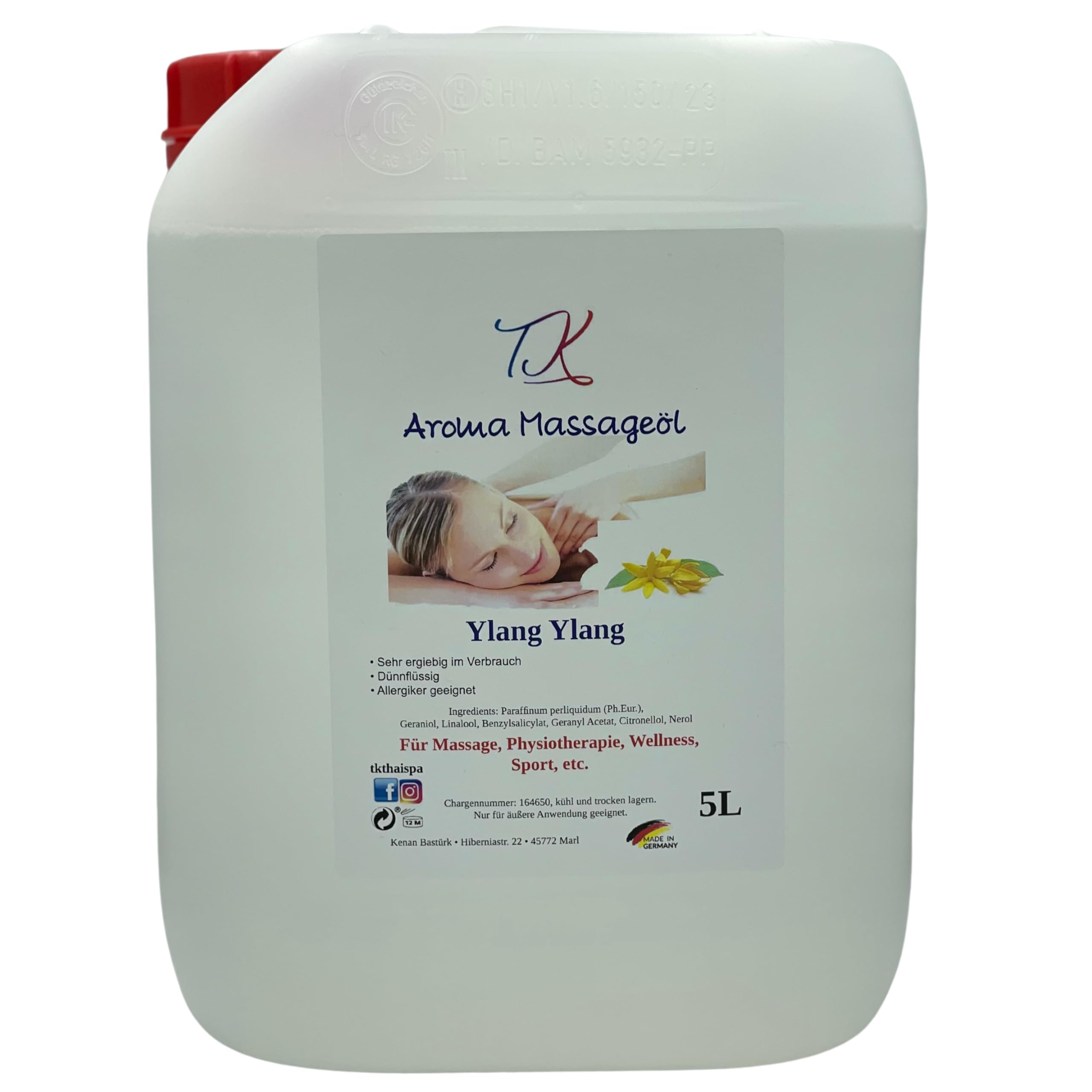 Aceite de masaje aromático para masajes, fisioterapia, bienestar y mucho más, grado medicinal (1l, Ylang Ylang)