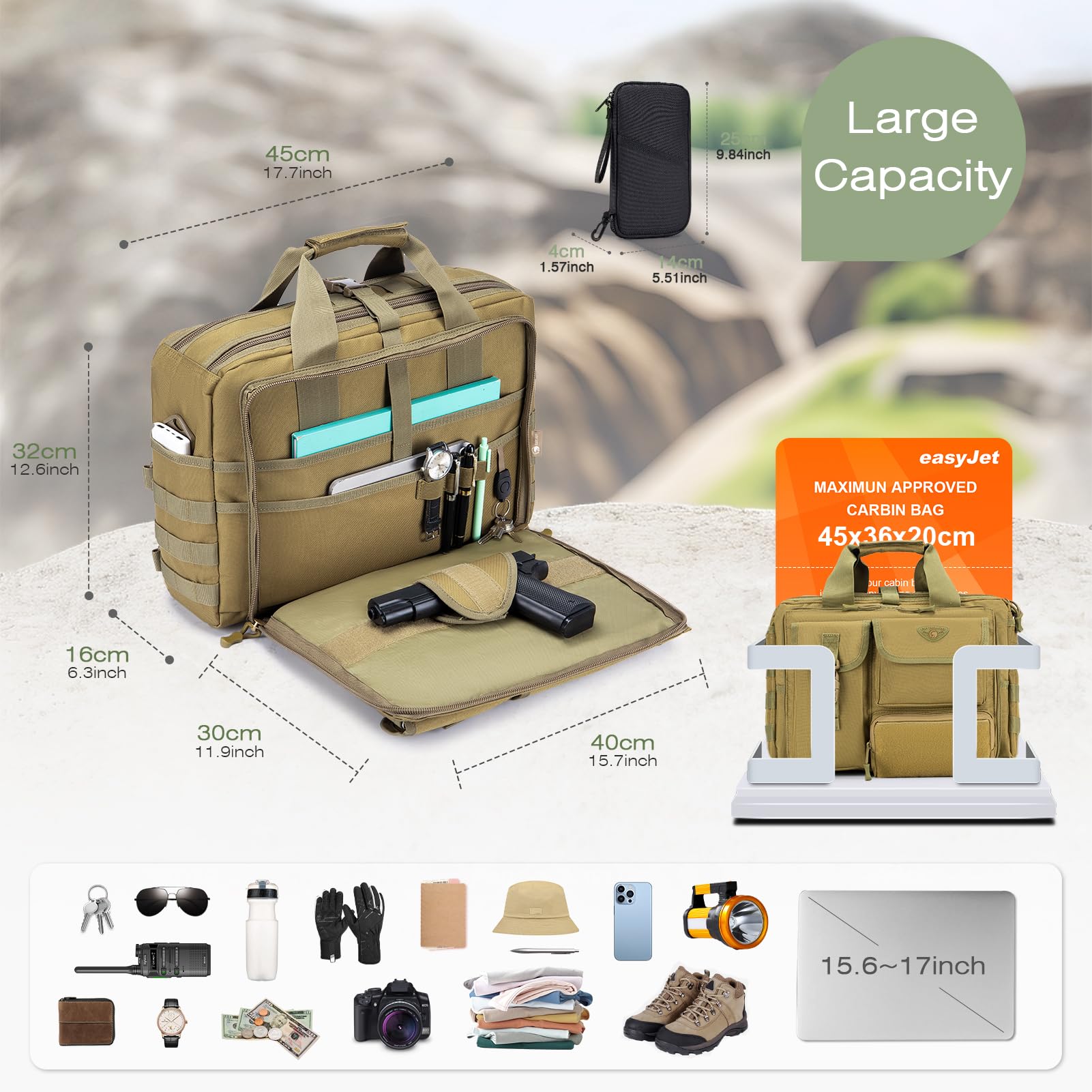 SPAHER Maletin Trabajo Hombre Maletin Bandolera Maletín para Ordenador Portátil 14/15.6/17 pulgadas Maletín Ordenador Hombre Bandolera Militar Táctica Portadocumentos Bolso Trabajo Hombre Regalo