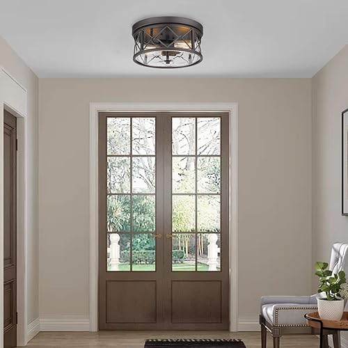 Miniatura 4 de zeyu ZY25-F ORB - Lámpara de techo empotrada de 2 luces, 12 pulgadas, con cubierta de vidrio transparente, acabado de bronce aceitado