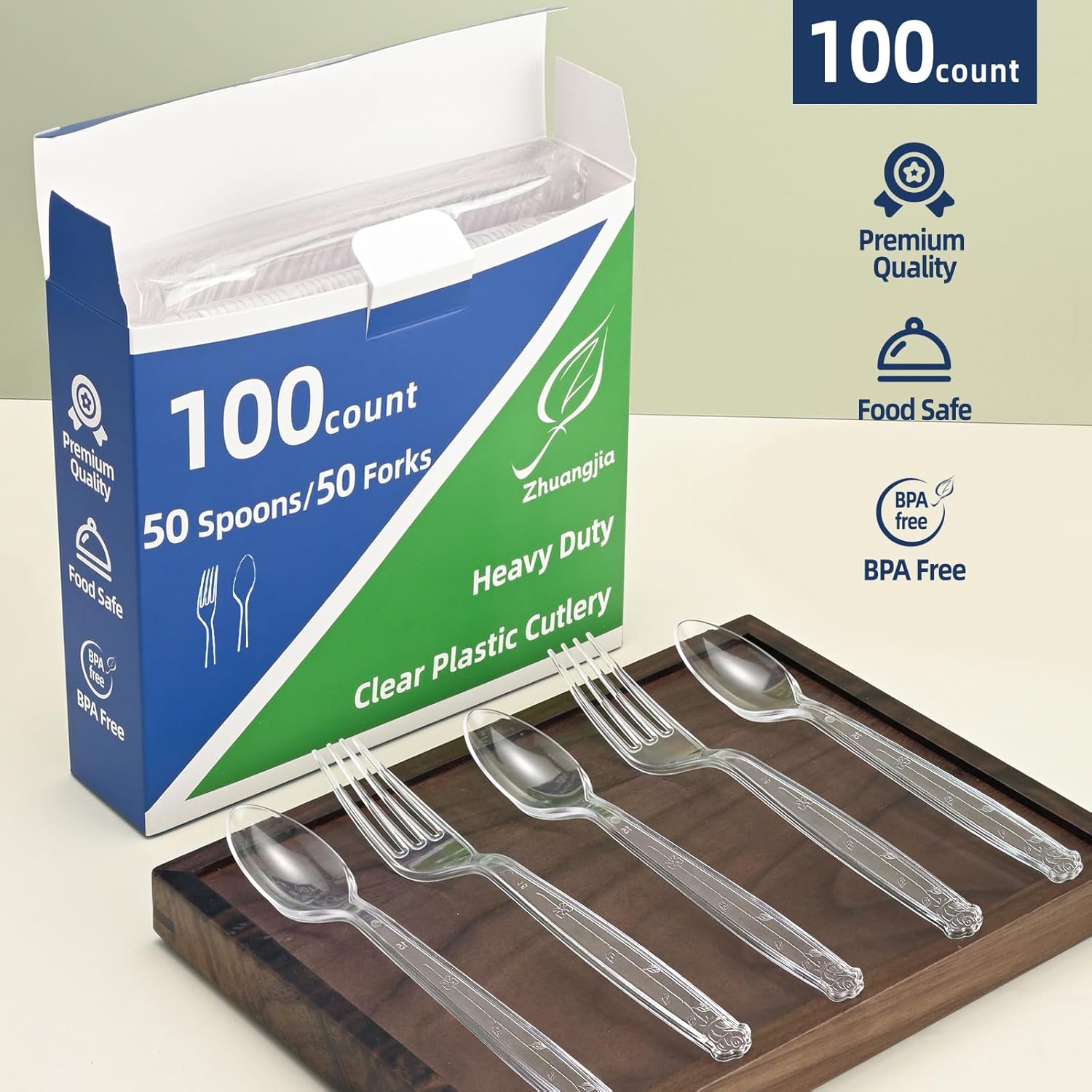 100 Count Plastic Silverware Heavy Duty 50Forks50Spoons | Shatterproof BPA-Free Disposable Cutlery Heat Resistant Disposable Plastic Utensils for Catering & Events, Party Supplies - Image 4