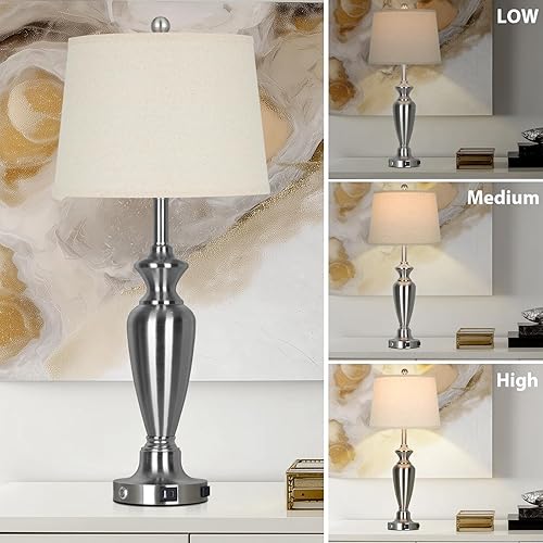 Miniatura 4 de 30" Tall Silver Table Lamps Set of 2 for Living Room, 3-Way Dimmable Touch Control Bedside Lamps for Bedroom Nightstand with USB A+C Ports & AC
