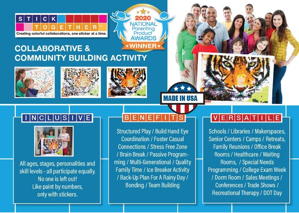 Huge Mosaic Puzzle Poster Kits | Group Project | No Mess Paint by Sticker | Stay at Home Activity | Classroom | One Sticker at a Time! | Large Tiger | Learning Fun | 40” X 36” Giant Poster