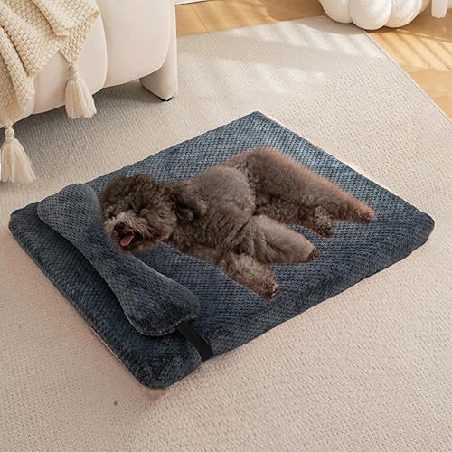 Miniatura 26 de huraty Cama ortopédica para perros con almohada de cojín, tapete de cama de felpa suave para mascotas, parte inferior antideslizante, colchón