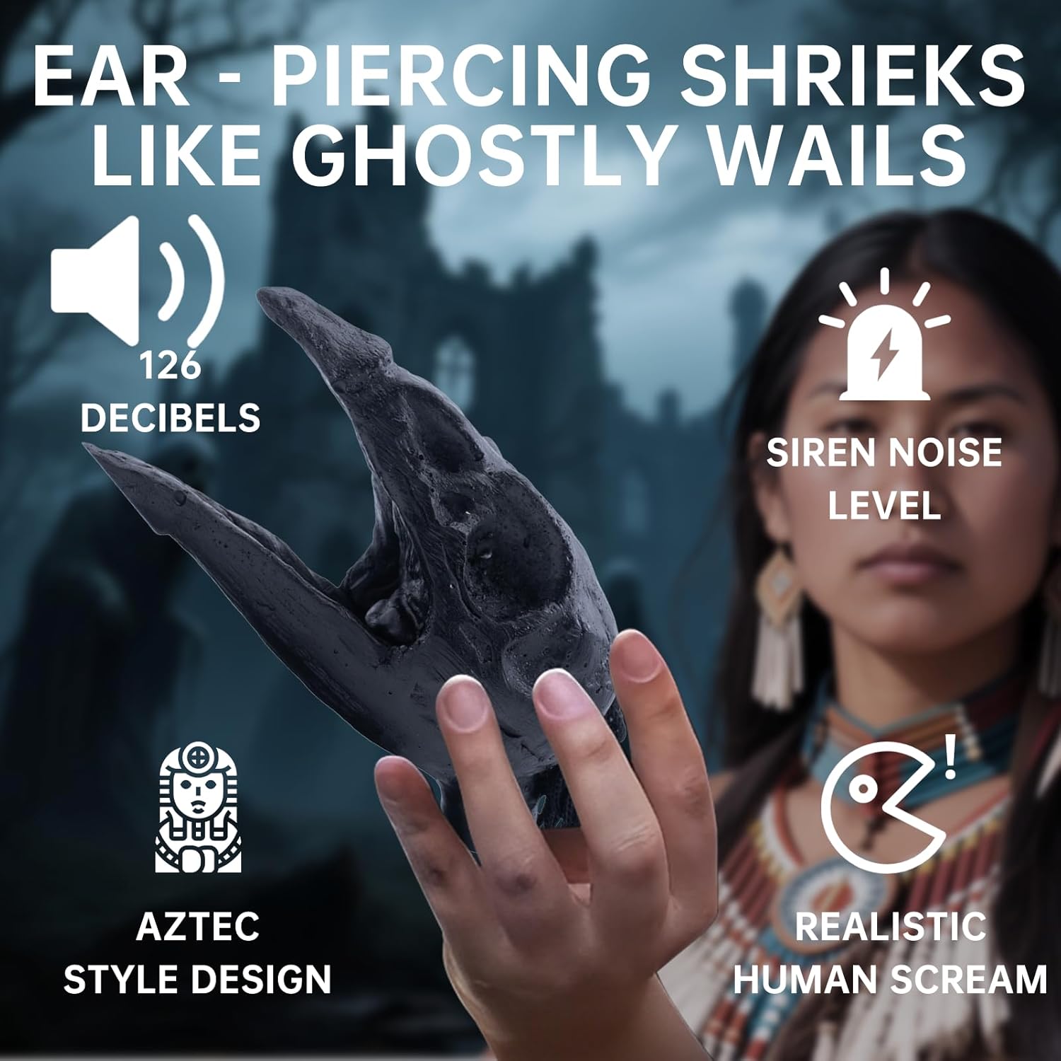 Aztec Death Whistle - Authentic Scream Sound up to 125dB, Horror Novelty Gift for Halloween Pranks, Scary Noise Maker Props & Mayan History Inspired Collections- Zombies Bird - Image 2