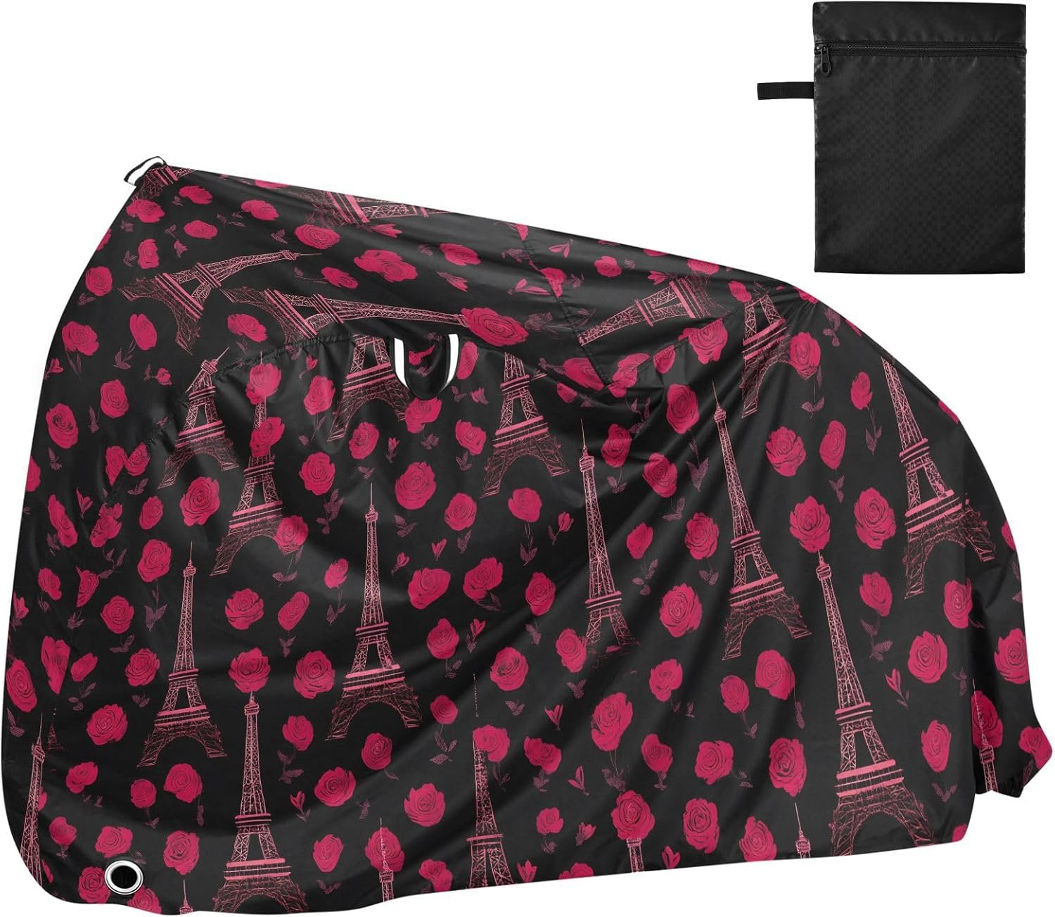 ALAZA Eiffel Tower Red Rose Bike Cover Waterproof Outdoor Ebike Bicycle Covers Tarp Protection for 1/2 Bikes, Sun UV Dust Wind Proof