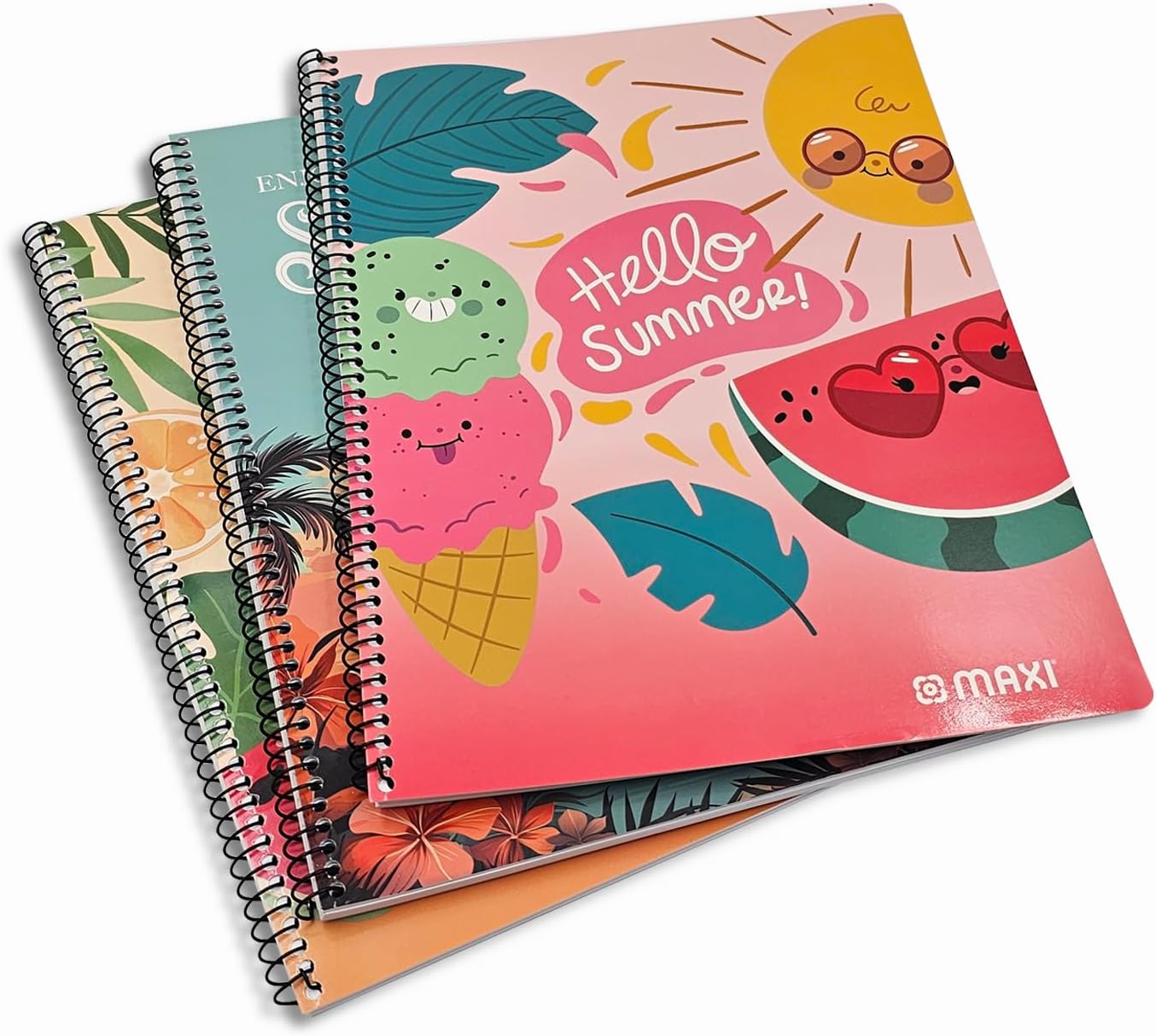 Maxi Spiral Notebook 65 Gsm A4 [225x295mm] 100 Sheets [3PC - Pack] Summer Vacation Series, Design spiral notebook, perfect for business, office, school, metting, diary, journal and so on.