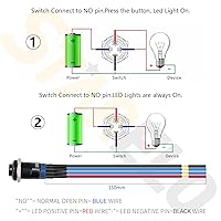 Vista 3 de STARELO 5 piezas Interruptor de botón LED momentáneo de 12 mm con carcasa negra y pre-cableado, interruptor de botón a prueba de agua IP65, 1NO 1
