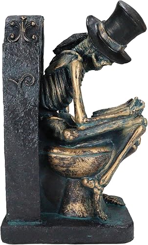 Miniatura 4 de Ebros Gift Eternal Afterlife Esqueleto estreñido con sombrero de copa y cuervo sentado en el inodoro RIP cementerio mientras lees estatuilla de