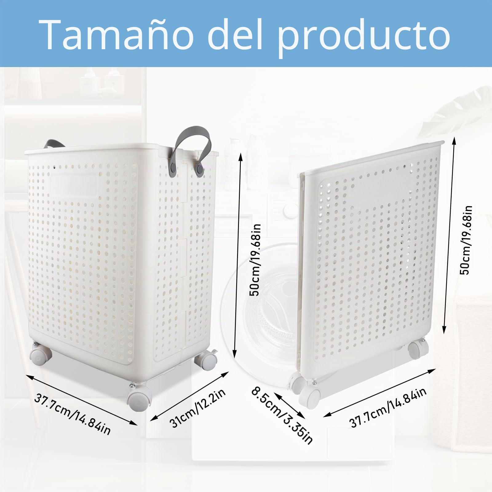 Cesto de la Ropa Plegable con Ruedas, 41.5 L Cesto Ropa Sucia Cesta de Ropa Sucia con Ruedas Cesta Ropa Sucia con Asa Cesto para la Ropa Sucia de Plástico, para Salas Estar, Baños, Dormitorios