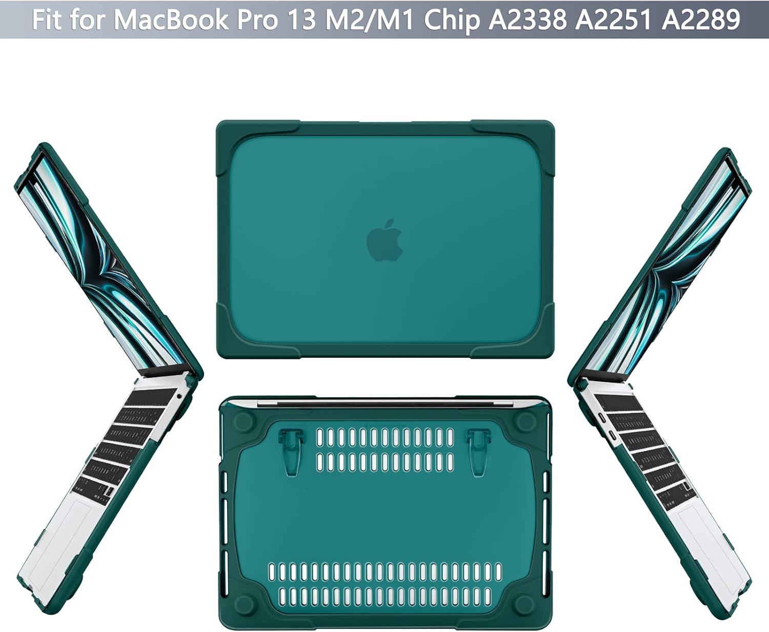 Batianda Heavy Duty Case for MacBook Pro 13 inch 2022 2020 Release A2338 M2 M1 A2289 A2251, Ergonomic Foldable Kickstand (Holds 22lbs) Matte Translucent Shockproof Cover with Spare Parts, Deep Teal - Image 3