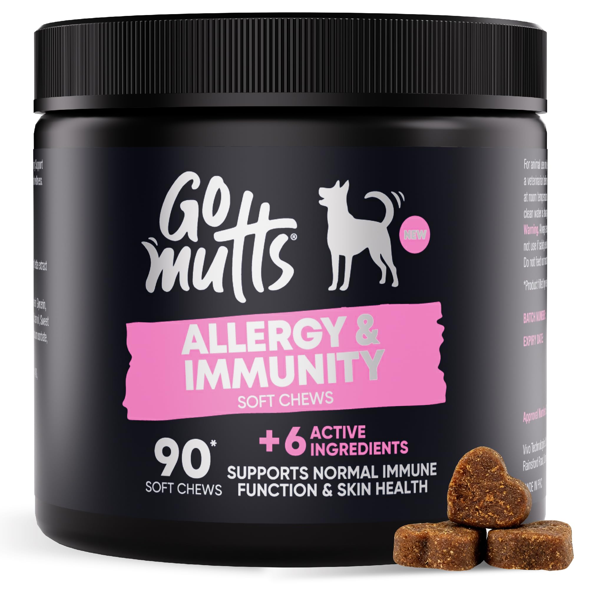 GOMUTTS Allergy & Immunity Soft Chews for Dogs, 90 Dog Allergy Relief Immune Chews, Dog Supplements for Itchy Skin, Enriched with 6 Active Ingredients, Daily Immune Support for Dogs with Sensitivities