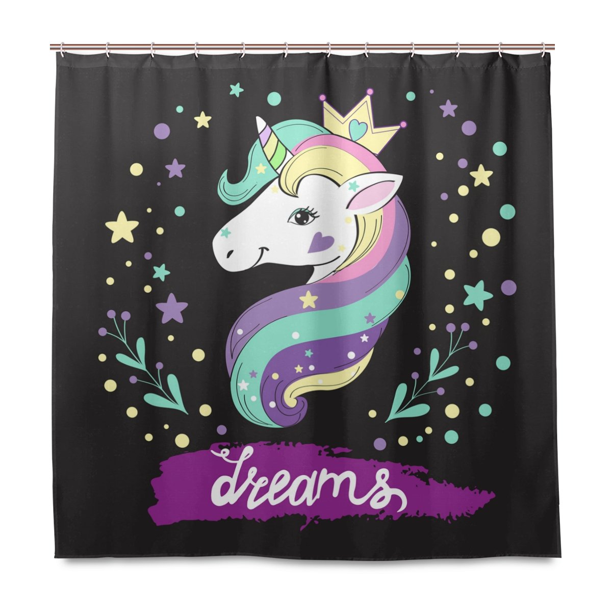 CUMIMI Bathroom Eco-Friendly Unicorn Waterproof Polyester Shower Curtain Home Decor 72"x72"