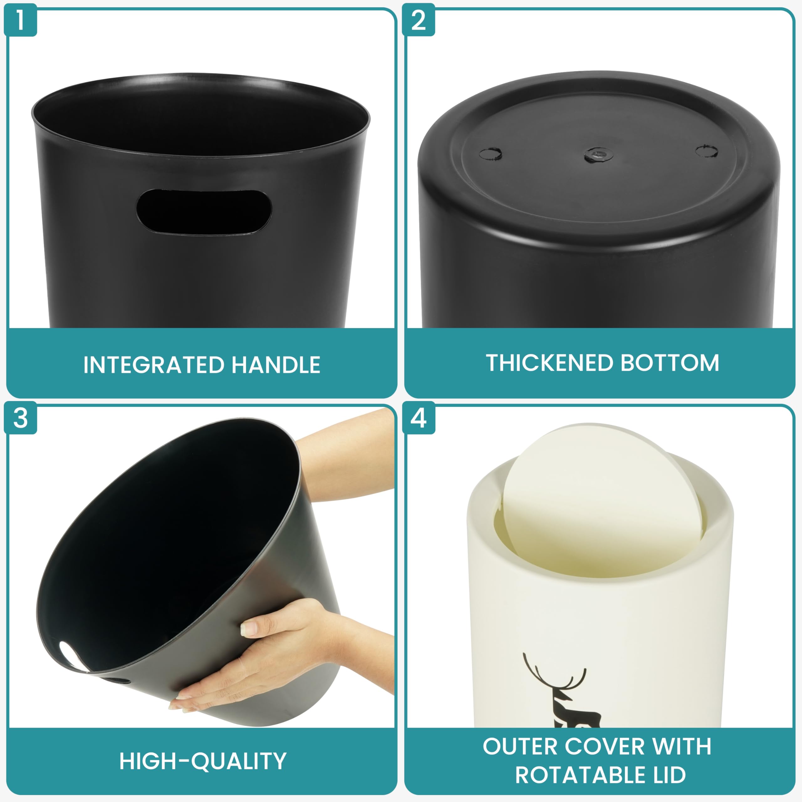 BELLE VOUS Set 2 Cestini Pattumiera Da Tavolo Con Coperchio - Mini Bidoni In PET Trasparente Con Bordo Dorato, Capacità 1,4L E 2,2L, Per Ufficio, Bagno, Cucina E Camper